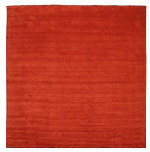  300X300 Plain (Single Colored) Large Handloom Fringes Rug - Rust Red/Red Wool