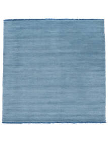  Wool Rug 300X300 Handloom Fringes Light Blue Square Large