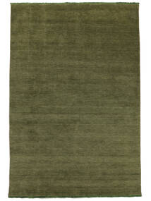 Handloom Fringes 300X400 Large Green Plain (Single Colored) Wool Rug