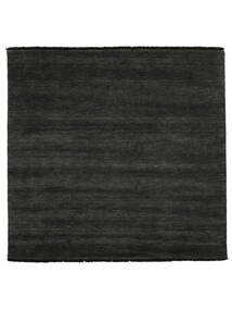 Handloom Fringes 300X300 Large Black/Grey Plain (Single Colored) Square Wool Rug