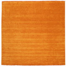  300X300 Plain (Single Colored) Large Handloom Fringes Rug - Orange Wool
