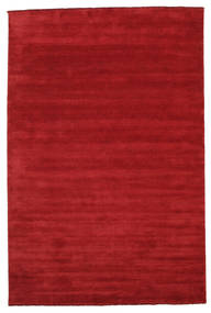  220X320 Plain (Single Colored) Handloom Fringes Rug - Dark Red Wool