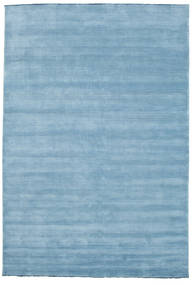 Handloom Fringes 220X320 Light Blue Plain (Single Colored) Wool Rug