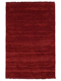  100X160 Plain (Single Colored) Small Handloom Fringes Rug - Dark Red Wool