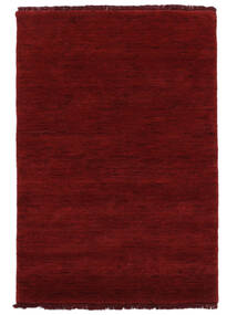  100X160 Cor Única Pequeno Handloom Fringes Tapete - Vermelho Escuro Lã