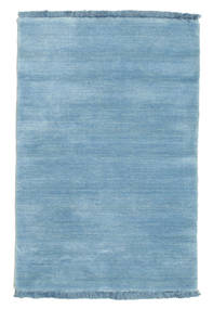  60X90 Plain (Single Colored) Small Handloom Fringes Rug - Light Blue Wool