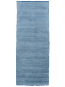  80X200 Plain (Single Colored) Small Handloom Fringes Rug - Light Blue Wool