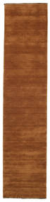  80X350 Plain (Single Colored) Small Handloom Fringes Rug - Brown Wool