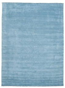 Handloom Fringes 300X400 Large Light Blue Plain (Single Colored) Wool Rug