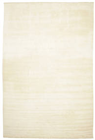  400X600 Plain (Single Colored) Large Handloom Fringes Rug - Ivory White Wool