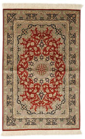 絨毯 ペルシャ クム シルク 署名: クム Ahmadi 97X150 茶色/オレンジ (絹, ペルシャ/イラン)