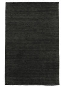  250X350 単色 大 ハンドルーム Fringes 絨毯 - ブラック/グレー ウール