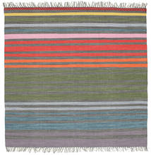  150X150 Rainbow Stripe Multicolor Kvadratisk Tæppe Lille