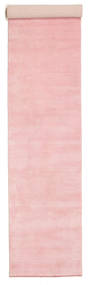 Handloom Fringes 80X350 Small Pink Plain (Single Colored) Runner Wool Rug