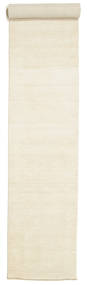 Handloom Fringes 80X500 Small Ivory White Plain (Single Colored) Runner Wool Rug