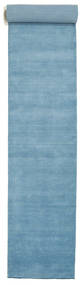  80X600 単色 小 ハンドルーム Fringes 絨毯 - ライトブルー ウール