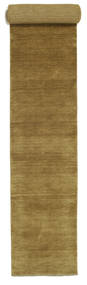  80X600 Plain (Single Colored) Small Handloom Fringes Rug - Olive Green Wool