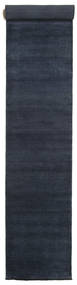  80X500 Plain (Single Colored) Small Handloom Fringes Rug - Dark Blue Wool