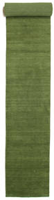 Handloom Fringes 80X600 Small Green Plain (Single Colored) Runner Wool Rug