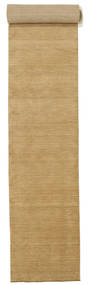 Handloom Fringes 80X600 Small Beige Plain (Single Colored) Runner Wool Rug