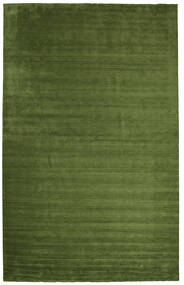 Handloom Fringes 400X600 Groß Grün Einfarbig Wollteppich