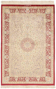 絨毯 ペルシャ クム シルク 署名: クム Kabiri 100X147 オレンジ/ベージュ (絹, ペルシャ/イラン)