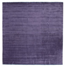  300X300 Plain (Single Colored) Large Handloom Fringes Rug - Purple Wool