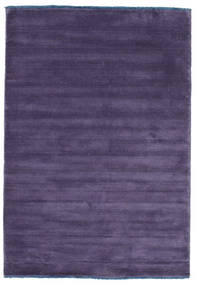  140X200 Plain (Single Colored) Small Handloom Fringes Rug - Purple Wool