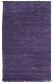  100X160 Plain (Single Colored) Small Handloom Fringes Rug - Purple Wool