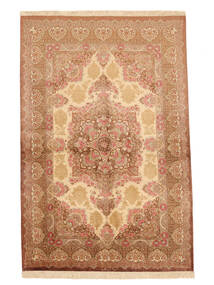 130X203 絨毯 オリエンタル クム シルク 署名: Rezai 茶色/オレンジ (絹, ペルシャ/イラン) Carpetvista