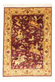  Qum Silk Pictorial Signed: Qum Rasoli Rug 98X144 Persian Silk Small Carpetvista