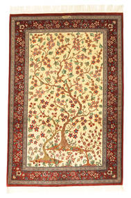  Perzisch Ghom Zijde Getekend: Motevasel Vloerkleed 101X153 Beige/Bruin (Zijde, Perzië/Iran)