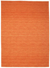  250X350 Plain (Single Colored) Large Kilim Loom Rug - Orange Wool