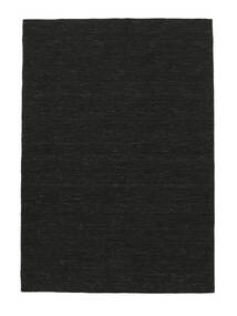 250X350 Plain (Single Colored) Large Kilim Loom Rug - Black Wool, 