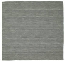 Kelim Loom 225X225 Dark Grey Plain (Single Colored) Square Wool Rug