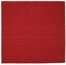  250X250 Cor Única Grande Kilim Loom Tapete - Vermelho Escuro Lã