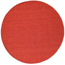  Ø 250 Plain (Single Colored) Large Kilim Loom Rug - Red Wool