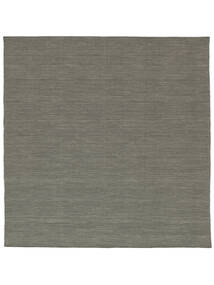 Kelim Loom 200X200 Dark Grey Plain (Single Colored) Square Wool Rug