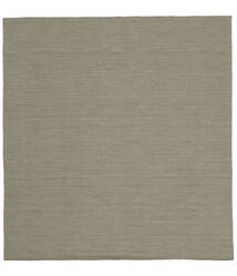 Kelim Loom 200X200 Light Grey/Beige Plain (Single Colored) Square Wool Rug