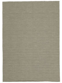  200X300 Plain (Single Colored) Kilim Loom Rug - Light Grey/Beige Wool, 
