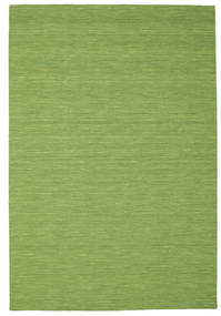 200X300 Plain (Single Colored) Kilim Loom Rug - Green Wool