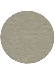 Kelim Loom Ø 200 Light Grey/Beige Plain (Single Colored) Round Wool Rug