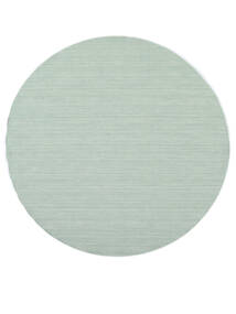 Kelim Loom Ø 200 Mint Green Plain (Single Colored) Round Wool Rug