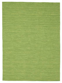  160X230 Plain (Single Colored) Kilim Loom Rug - Green Wool