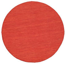  Ø 150 Plain (Single Colored) Small Kilim Loom Rug - Red Wool