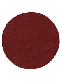  Wool Rug Ø 150 Kelim Loom Dark Red Round Small