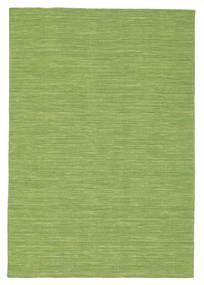  140X200 Plain (Single Colored) Small Kilim Loom Rug - Green Wool