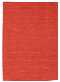  140X200 Plain (Single Colored) Small Kilim Loom Rug - Red Wool