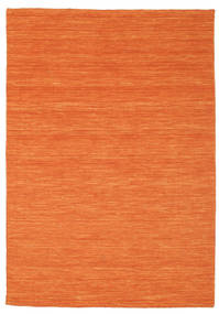  140X200 Plain (Single Colored) Small Kilim Loom Rug - Orange Wool