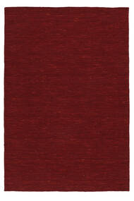  120X180 Plain (Single Colored) Small Kilim Loom Rug - Dark Red Wool